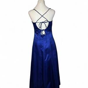 Vintage Onyx Nite Royal Blue Satin Prom Dress - Y2K Glam Formal Gown Size 8